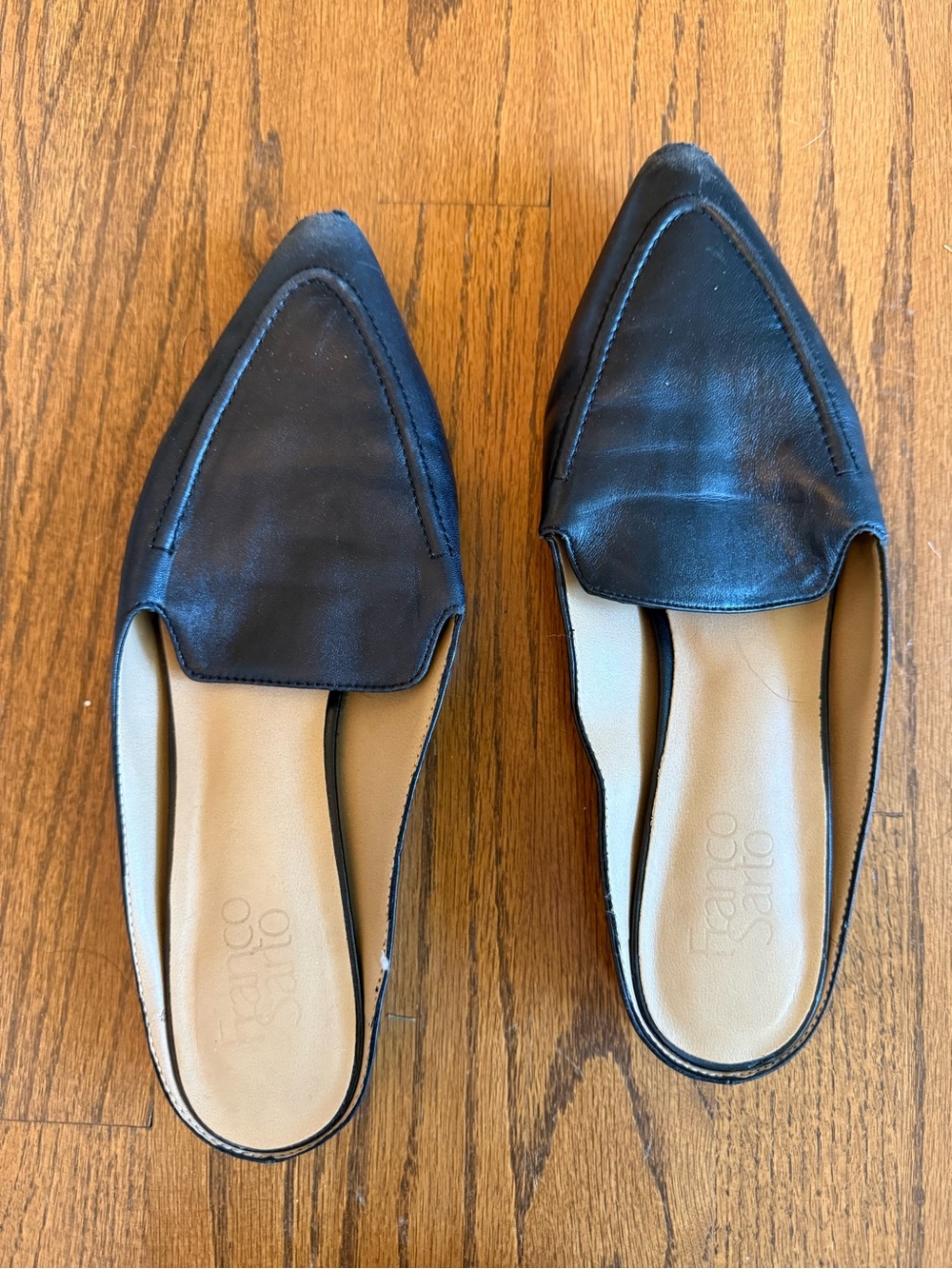 Franco Sarto Black Leather Pointed-Toe Loafers Size 9